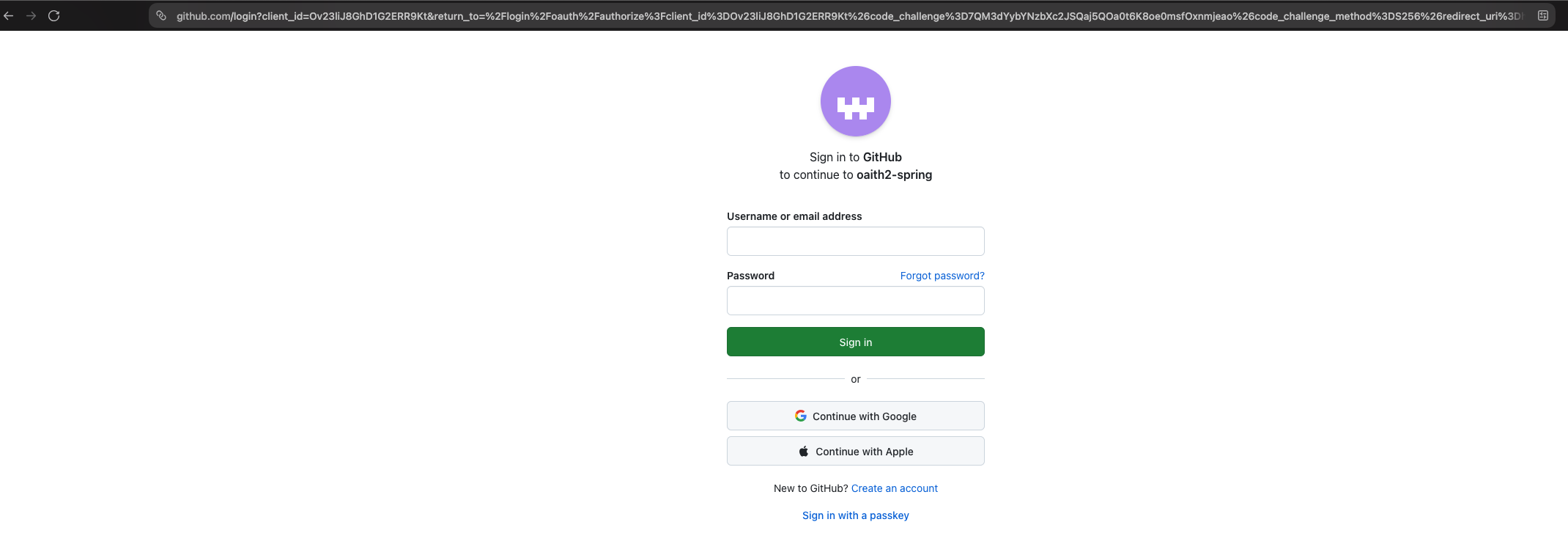 GitHub login page